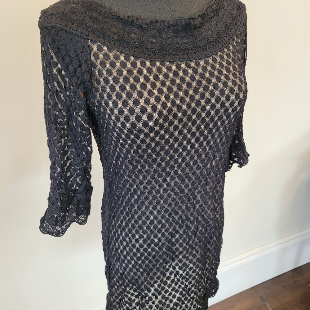 MAX STUDIO Black Lace Overlay Long Sleeve Tunic, Size Medium